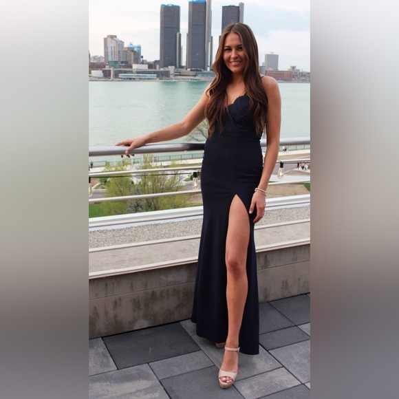Lulus navy long slit dress - Picture 1 of 2